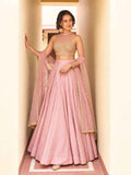 Mint Green Roman Silk Sequence Halter Lehenga Choli Set