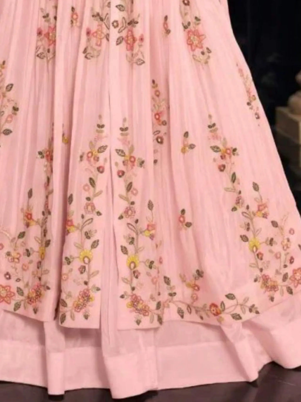 Blush Pink Anarkali Pleated Flare and Scalloped Border Detail