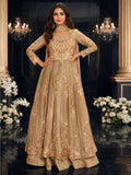 Metallic Taupe Embroidered Chinnon Silk Anarkali Skirt Suit Set with Dupatta