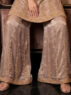 Dusty Rose Mauve Silk Kameez Daman Border and Cutdana Work Close Up