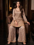 Dusty Rose Mauve Silk Dupatta Scalloped Lace Border and Drape Detail