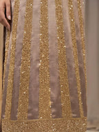 Metallic Taupe Scalloped Lace Border Dupatta Drape Detail