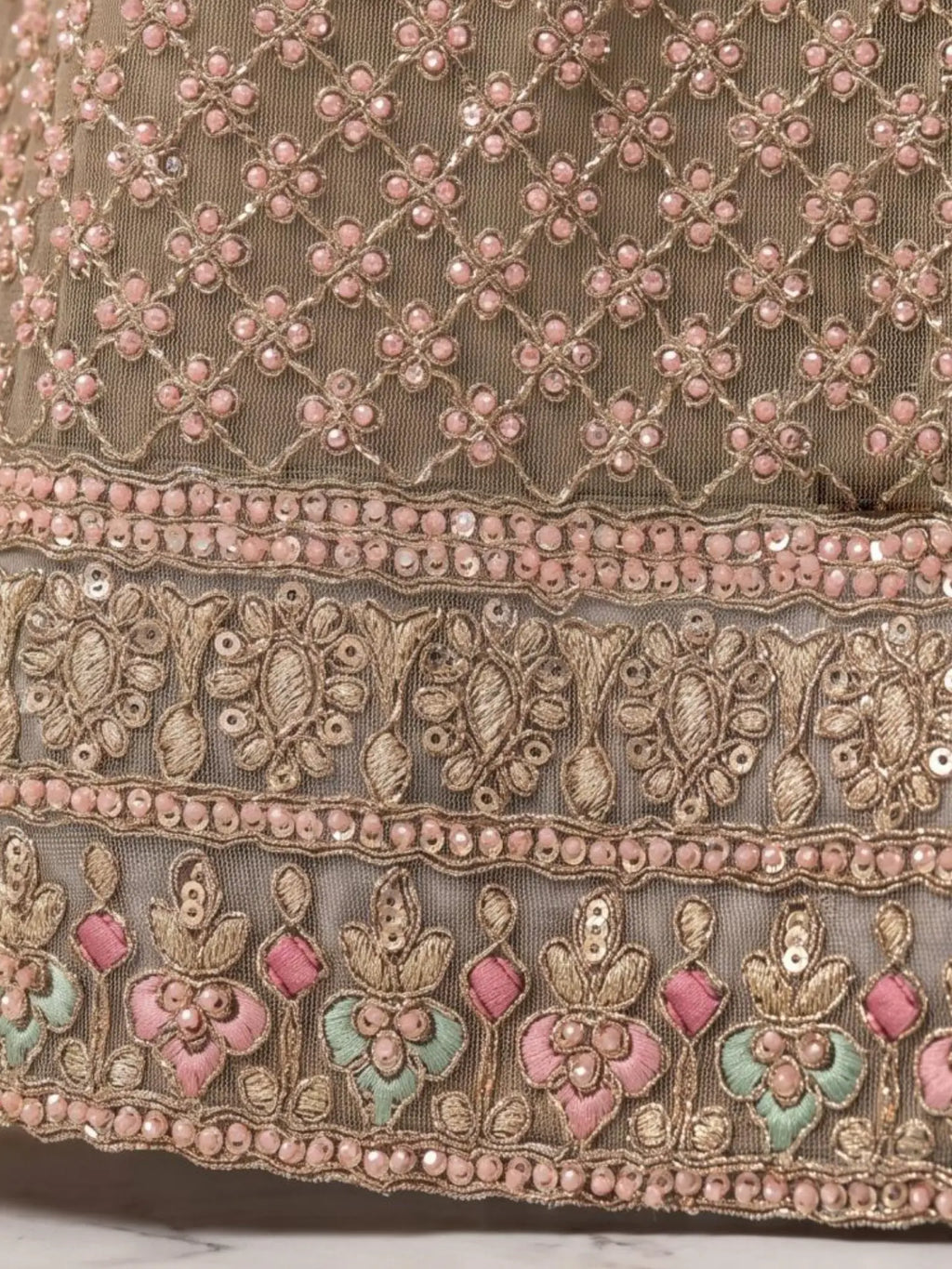 Olive Taupe Hand Embroidered Salsa Silk Palazzo Suit Set with Dupatta View 5