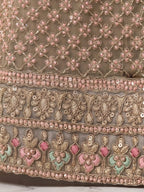 Olive Taupe Hand Embroidered Salsa Silk Palazzo Suit Set with Dupatta View 5