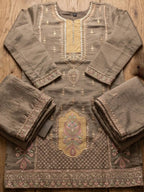 Olive Taupe Hand Embroidered Salsa Silk Palazzo Suit Set with Dupatta View 6