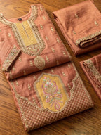 Rose Gold Pink Hand Embroidered Salsa Silk Palazzo Suit Set with Dupatta View 4