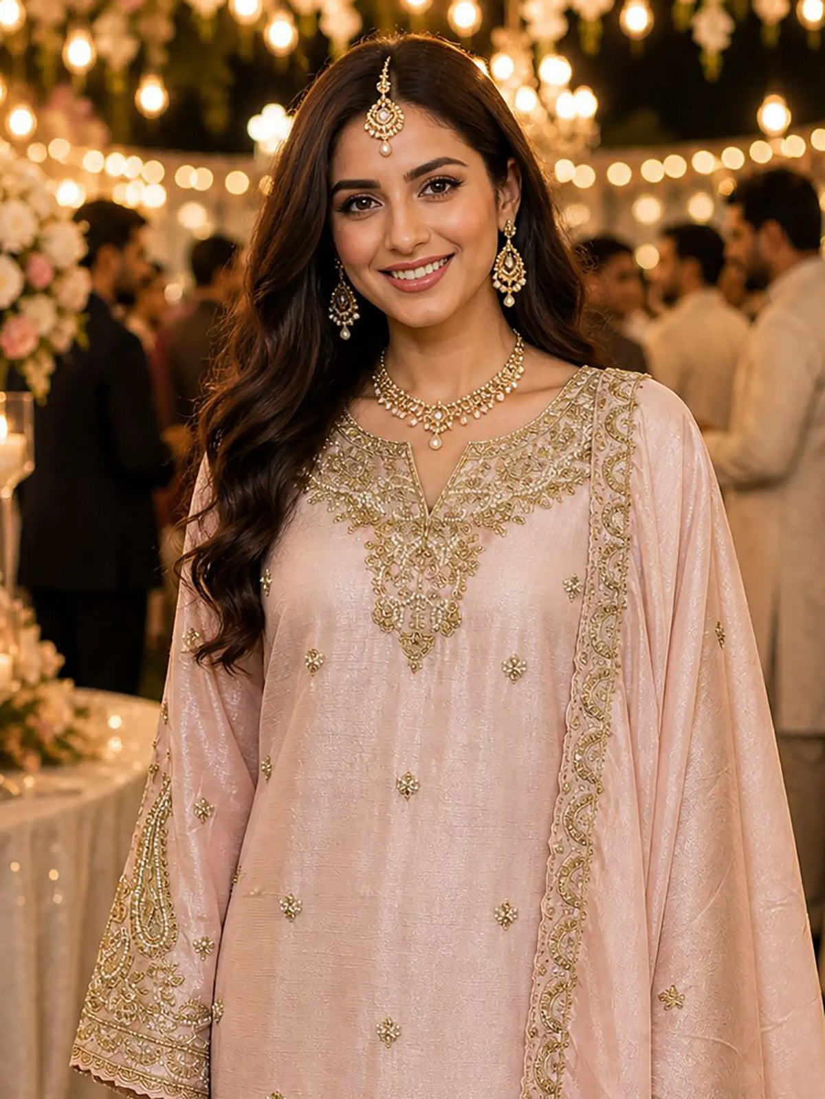 Blush Pink Heavy Beads Embroidered Chinon Silk Sharara Suit Set - View 2