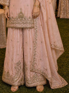 Blush Pink Heavy Beads Embroidered Chinon Silk Sharara Suit Set - View 3