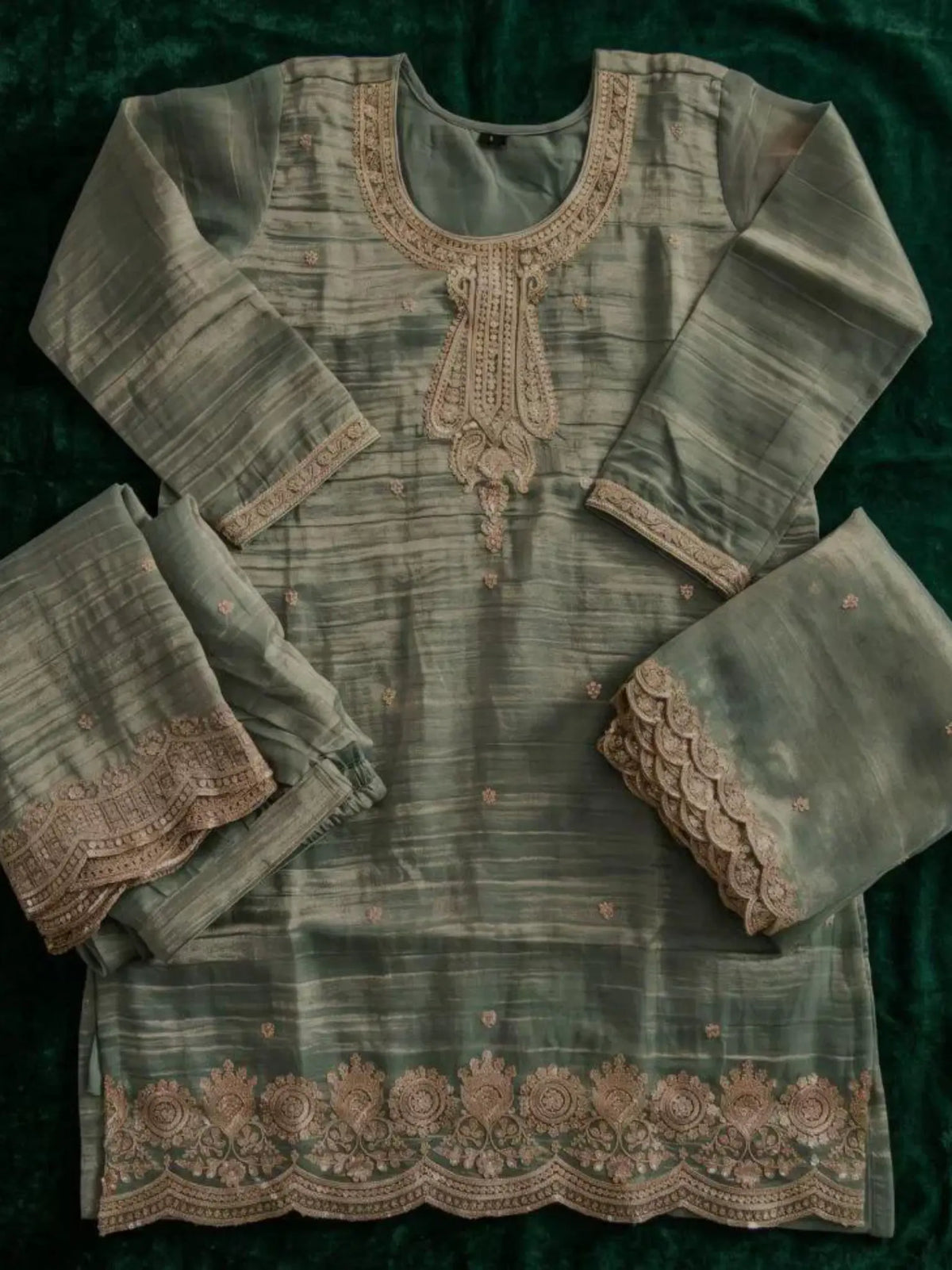 Sage Green Salsa Silk Dupatta Drape and Silhouette