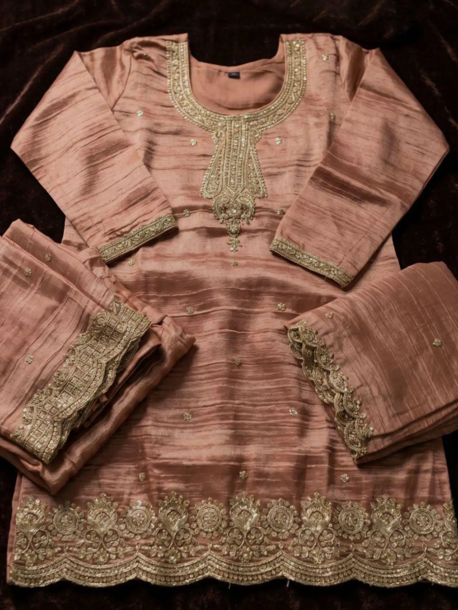 Dusty Rose Salsa Silk Dupatta Drape and Fabric Texture
