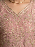 Lilac Pink Ribbon Work Chinon Palazzo Suit Set with Dupatta - View 4