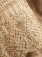 Off White Ribbon Work Chinon Palazzo Suit Set with Dupatta - View 6
