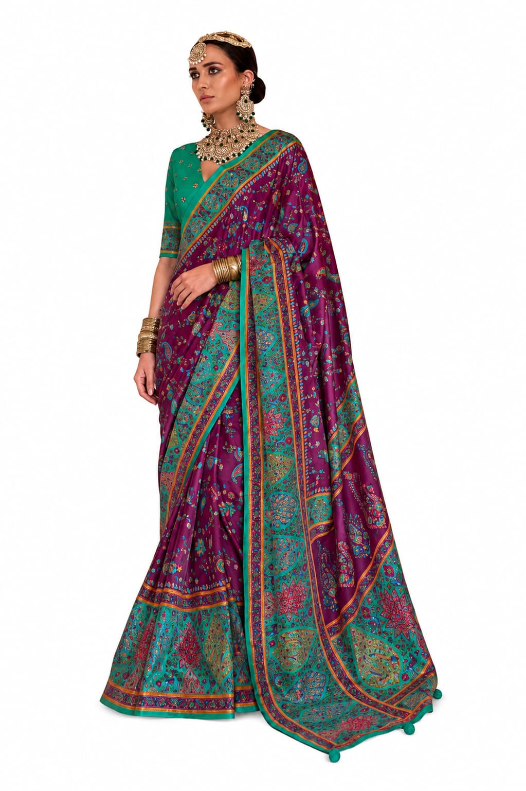 Plum Purple Premium P V Silk Luxury Printed Saree