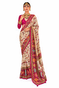 Ivory Soft Silk Floral Paisley Print Casual Wear Saree