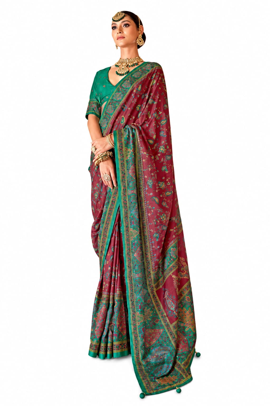 Wine Maroon Premium P V Silk Luxury Printed Saree