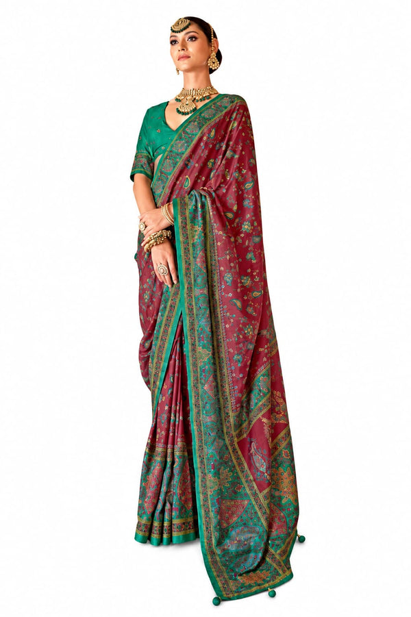 Wine Maroon Premium P V Silk Luxury Printed Saree