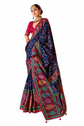 Navy Blue Soft Silk Floral Paisley Print Casual Wear Saree