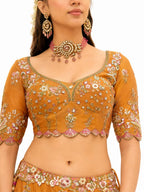 Mustard Readymade Embroidery, Cut Work Border, Weaving Butti, Art Mirror Work Silk Lehengas