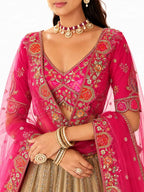 Gold Readymade Embroidery, Cut Work Border, Weaving Butti, Art Mirror Work Silk Lehengas