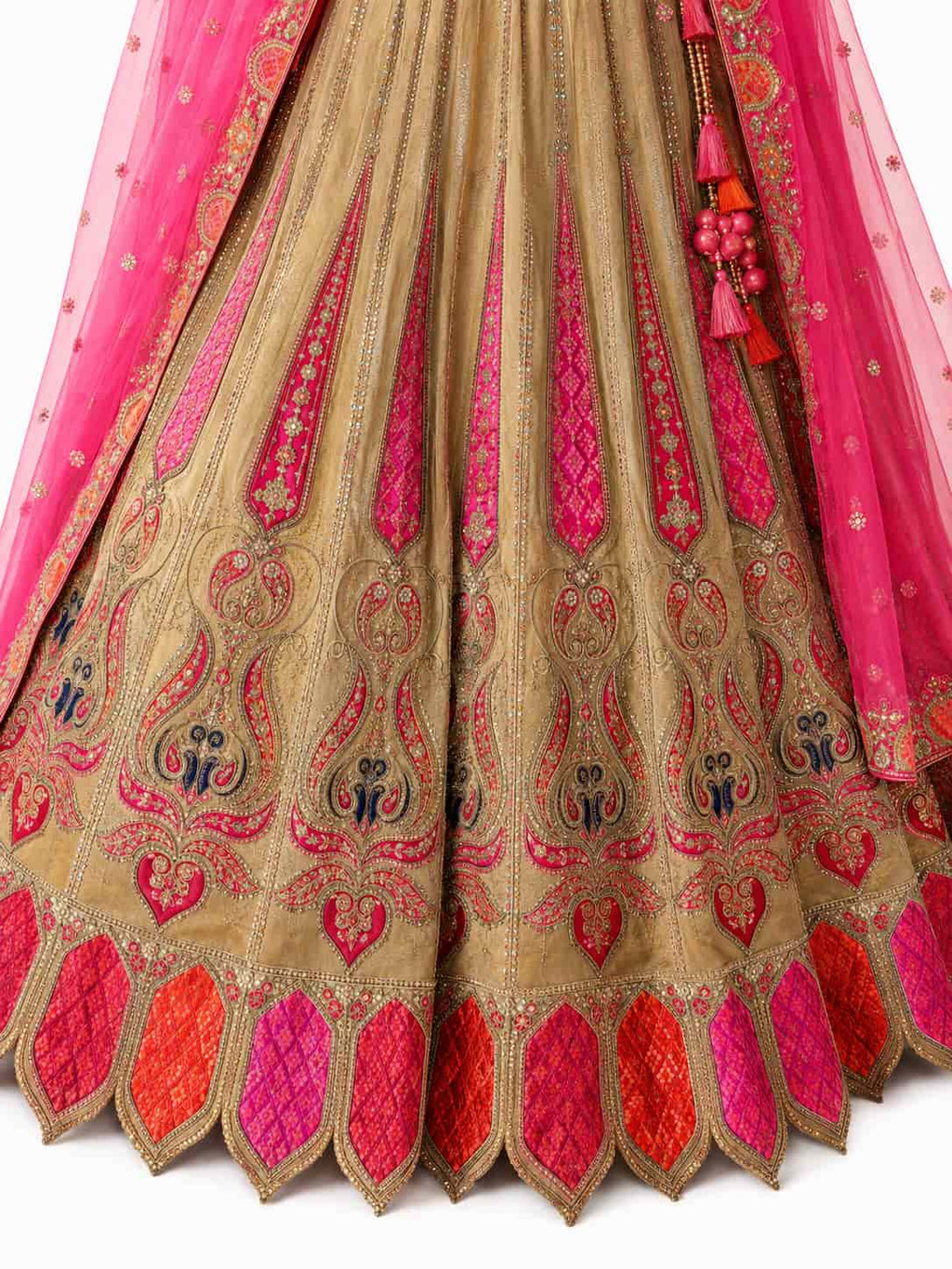Gold Readymade Embroidery, Cut Work Border, Weaving Butti, Art Mirror Work Silk Lehengas
