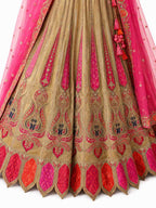 Gold Readymade Embroidery, Cut Work Border, Weaving Butti, Art Mirror Work Silk Lehengas