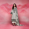 Mint green and pink muslin embroidered unstitched salwar kameez with chinon dupatta