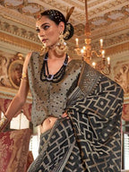 charcoal black georgette printed saree torso and blouse styling view