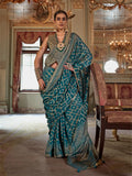 Teal Blue Georgette Printed Saree