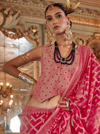 hot pink georgette printed saree torso and blouse styling view