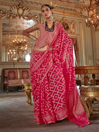 hot pink georgette printed saree full drape view