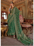 emerald green georgette printed saree full drape view