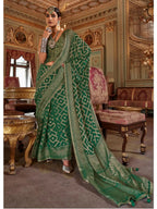 emerald green georgette printed saree full drape view