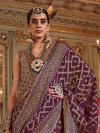 deep purple georgette printed saree torso and blouse styling view