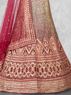 Wine Burgundy Sequin Embroidered Velvet Semi-Stitched Brides Lehenga Choli - Detail View 2