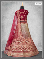 Wine Burgundy Sequin Embroidered Velvet Semi-Stitched Brides Lehenga Choli - Fabric Close-up