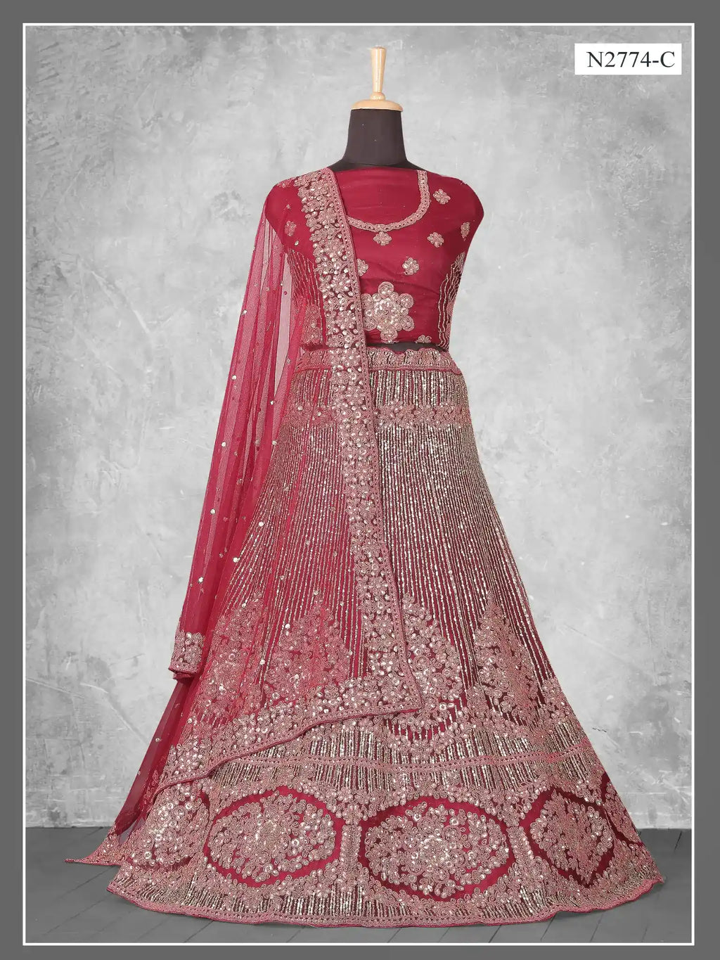 Wine Plum Medallion Embroidered Velvet Semi-Stitched Brides Lehenga Choli - Fabric Close-up