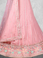 Baby Pink Embroidered Net Semi-Stitched Bridesmaid Lehenga Choli - Detail View 2