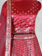 Maroon Zari & Sequin Embroidered Net Semi-Stitched Brides Lehenga Choli - Detail View 1