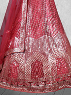 Maroon Zari & Sequin Embroidered Net Semi-Stitched Brides Lehenga Choli - Detail View 2