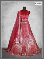Maroon Zari & Sequin Embroidered Net Semi-Stitched Brides Lehenga Choli - Fabric Close-up