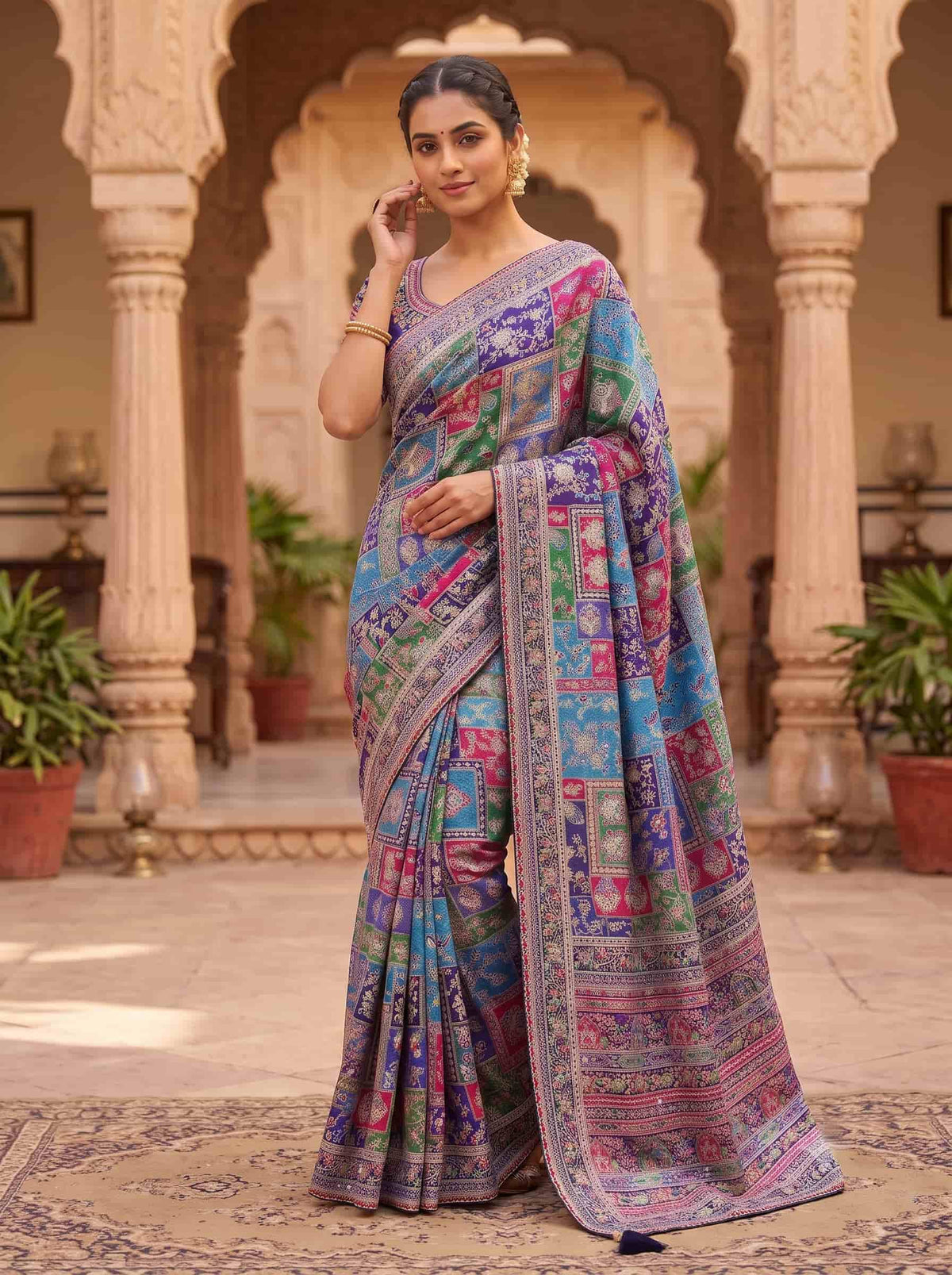 Royal Blue Natural Crepe Premium Natural Crepe Work Saree