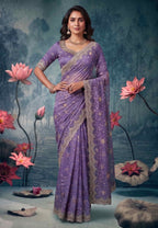 Lavender Tissue Silk Zari Cutwork Embroidered Saree