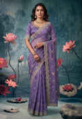 Lavender Tissue Silk Zari Cutwork Embroidered Saree