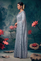 Ice Blue Organza Tissue Silk Floral Embroidered Premium Saree with Unstitched Blouse