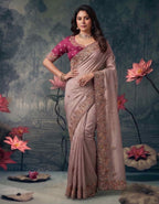 Blush Pink Zari Tissue Silk Zardosi Embroidered Premium Saree with Unstitched Blouse