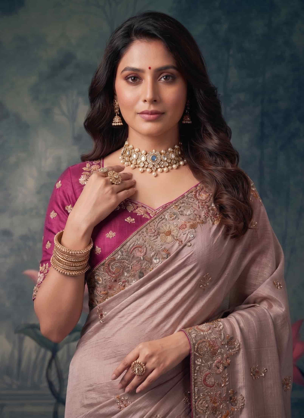 Blush Pink Zari Tissue Silk Zardosi Embroidered Premium Saree with Unstitched Blouse