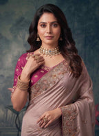 Blush Pink Zari Tissue Silk Zardosi Embroidered Premium Saree with Unstitched Blouse