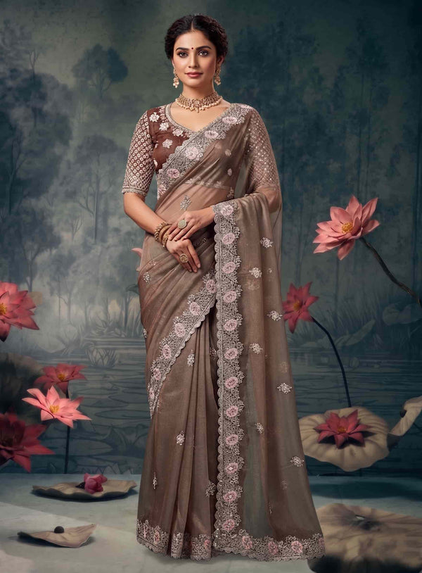 Maroon Pure Silk Antique Zari Zardozi Work Saree