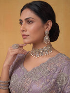 Dusty Lilac Tissue Silk Saree with Sequins Jaal Embroidery with Patti Embellishment - Detail View 4