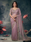 Crimson Red Soft Satin Silk Aari Zardozi Handwork Saree